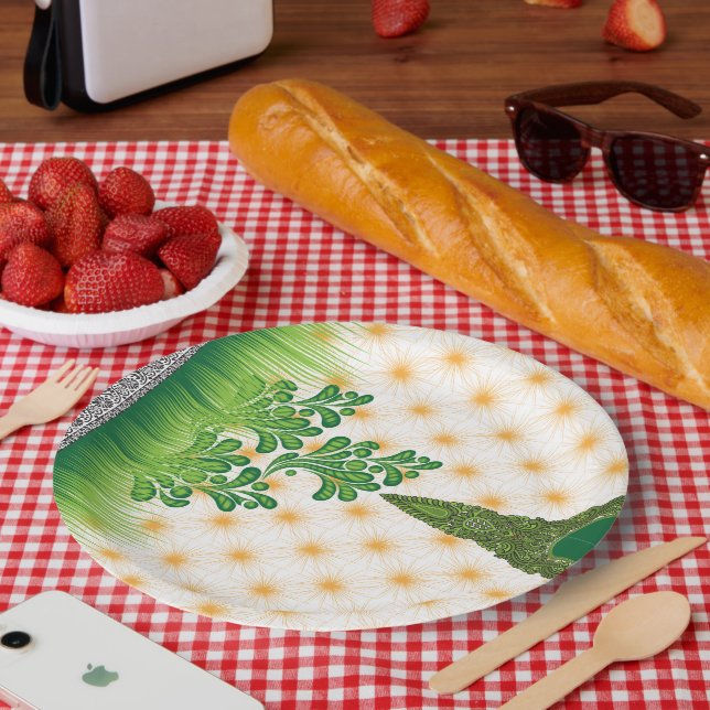 Assiettes En Carton Un motif vert et or visuellement attrayant avec un (Pique-nique)