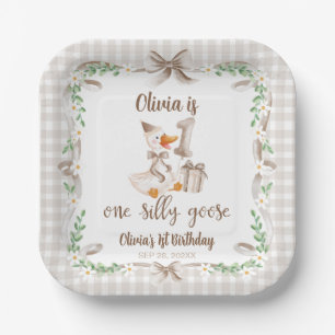 Assiettes En Carton Un Nœud Brun de l'Oie Idiote pour le 1er Anniversa