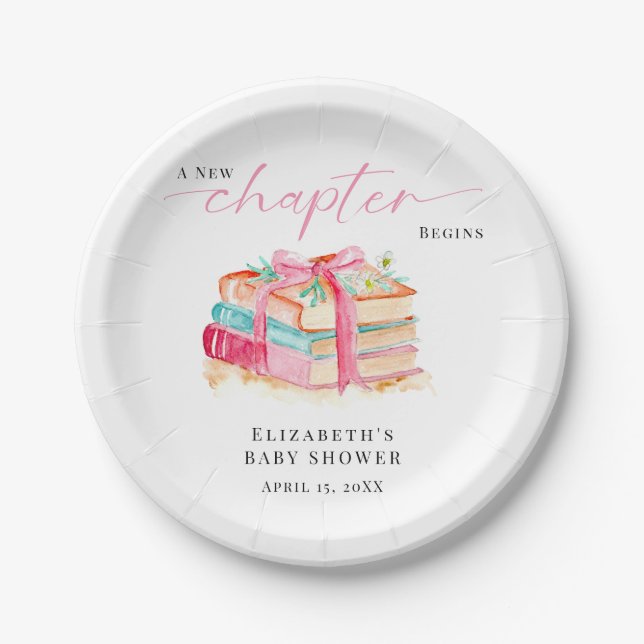 Assiettes En Carton Un nouveau chapitre commence Baby Shower Aquarelle (Devant)