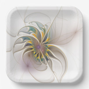 Assiettes En Carton Un ornement fractal coloré. Art de fleur abstrait