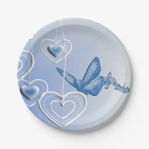 Assiettes En Carton Un papillon et des coeurs