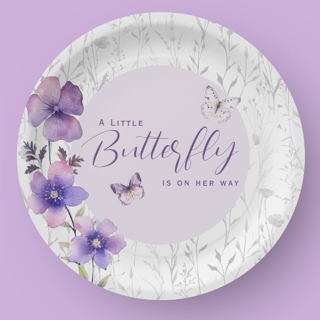 Assiettes En Carton Un petit Baby shower à papillon Boho pourpre (A Little Butterfly Baby Shower Purple Boho Paper Plates)