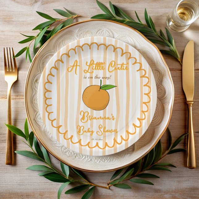 Assiettes En Carton Un petit baby shower d'agrumes géant mignon person (A little cutie whimsical handrawn sketch wavy border citrus baby shower personalized paper plates)