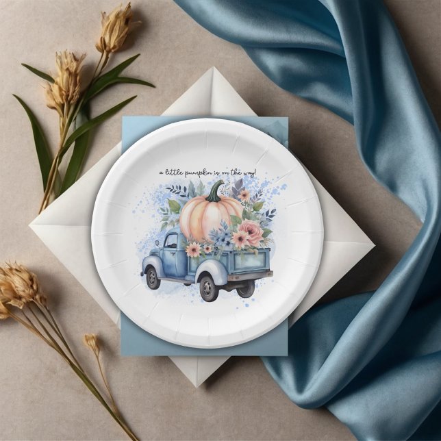 Assiettes En Carton Un petit Baby shower d'aquarelle bleu de camion Ci (Créateur téléchargé)