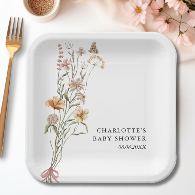 Assiettes En Carton Un petit Baby shower de fille Fleur sauvage (A Little Wildflower Girl Baby Shower Paper Plates)