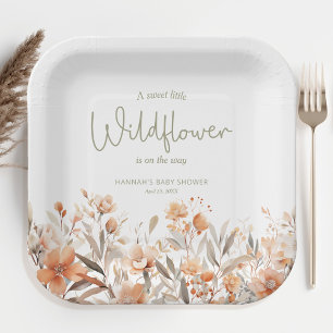 Assiettes En Carton Un petit Baby shower de fille Fleur sauvage