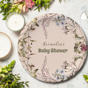 Assiettes En Carton Un petit Baby shower de fille Fleur sauvage