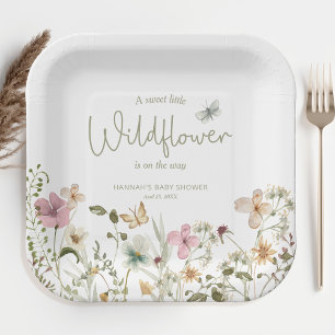 Assiettes En Carton Un petit Baby shower de fille Fleur sauvage