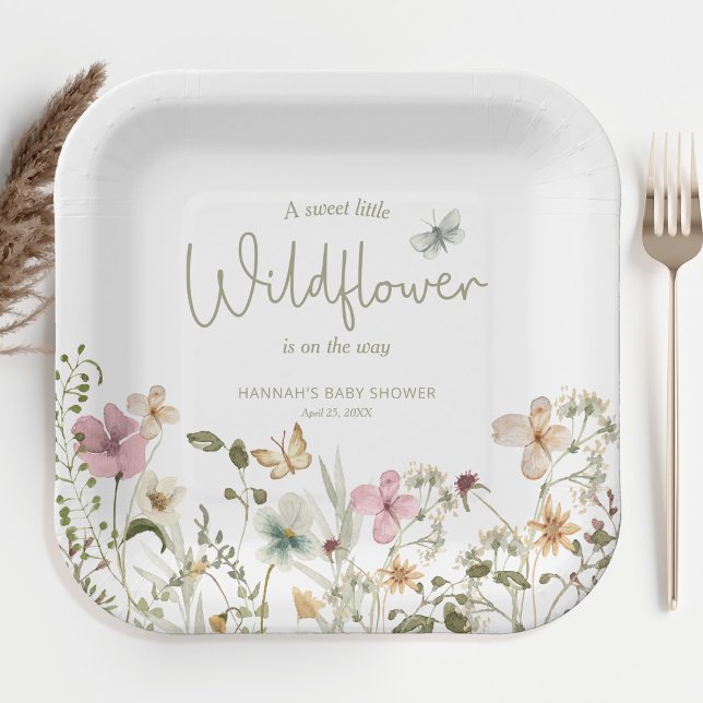 Assiettes En Carton Un petit Baby shower de fille Fleur sauvage (Créateur téléchargé)