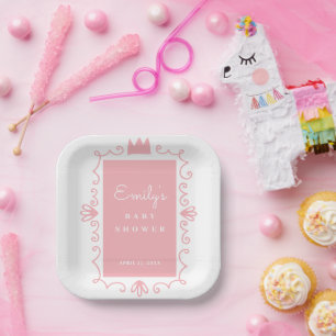 Assiettes En Carton Un petit Baby shower de fille rose moderne Princes