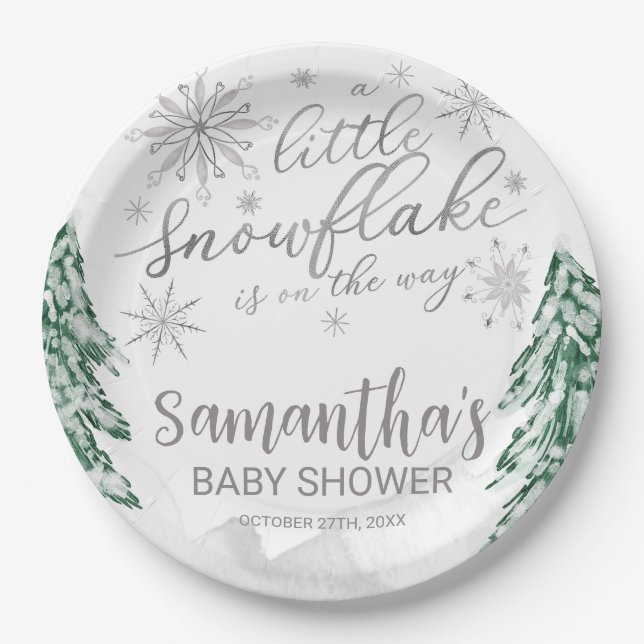 Assiettes En Carton Un petit Baby shower d'hiver de flocon de neige (Devant)
