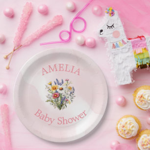 Assiettes En Carton Un petit Baby shower Fleur sauvage Boho Nature Gir