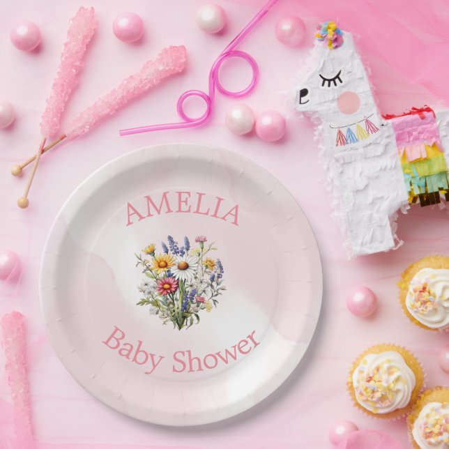 Assiettes En Carton Un petit Baby shower Fleur sauvage Boho Nature Gir (Fête)