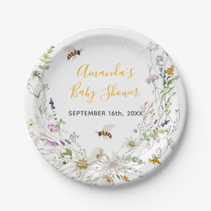 Assiettes En Carton Un petit Baby shower Fleur sauvage d'abeilles à mi