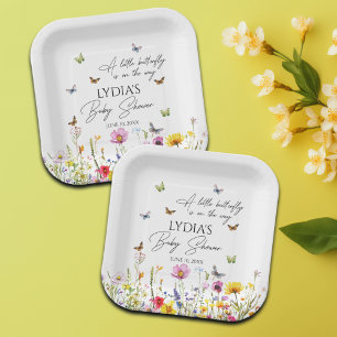 Assiettes En Carton Un petit Baby shower Fleur sauvage de papillon