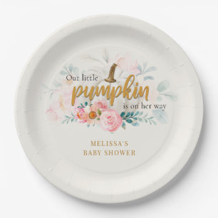 Assiettes En Carton Un Petit Baby shower Floral Rose Citrouille Fille