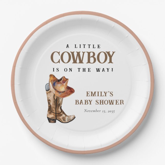 Assiettes En Carton Un petit Baby shower occidental Cowboy (Devant)