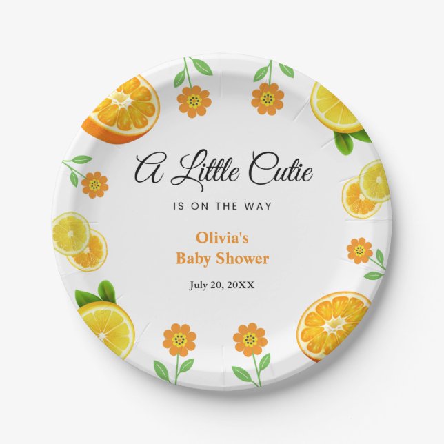 Assiettes En Carton Un Petit Baby shower Orange Citron Citron Cutie (Devant)
