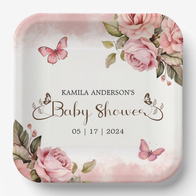 Assiettes En Carton Un petit Baby shower papillon (Recto)