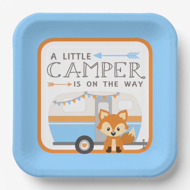 Assiettes En Carton Un petit Camper RV Baby shower Bleu (Recto)