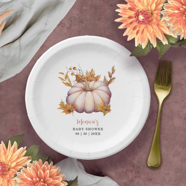 Assiettes En Carton Un Petit Citrouille Automne Automne Automne Baby s (A Little Pumpkin Autumn Fall Floral Baby Shower Paper Plates)
