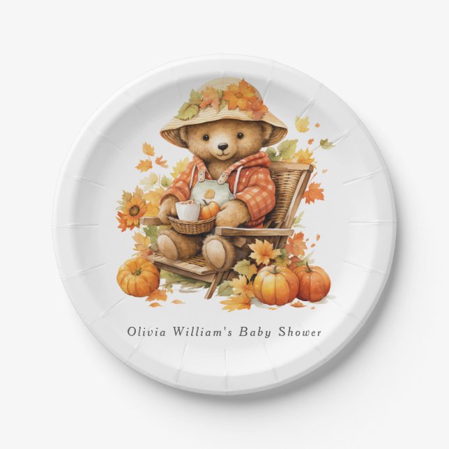 Assiettes En Carton Un Petit Citrouille Automne Baby shower Floral Aut (Devant)