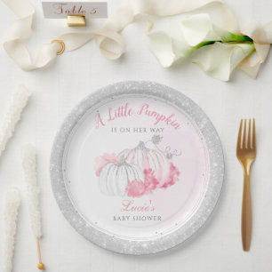 Assiettes En Carton Un Petit Citrouille est en chemin Baby shower élég