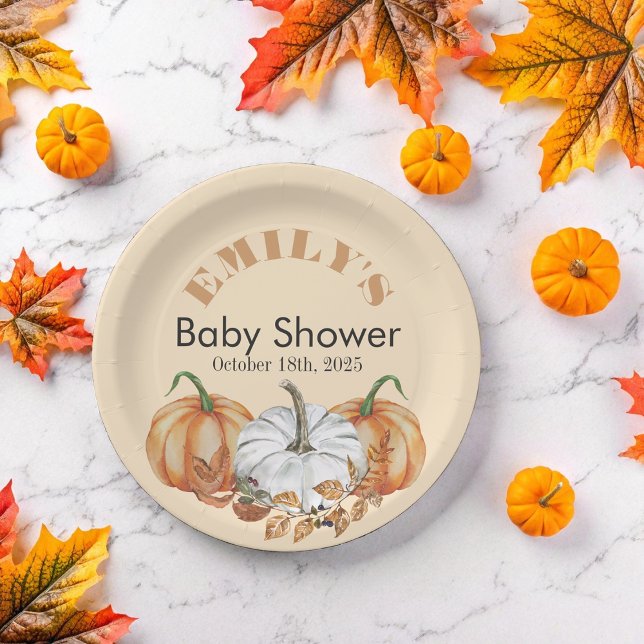 Assiettes En Carton Un petit Citrouille est en route - Baby shower (Créateur téléchargé)