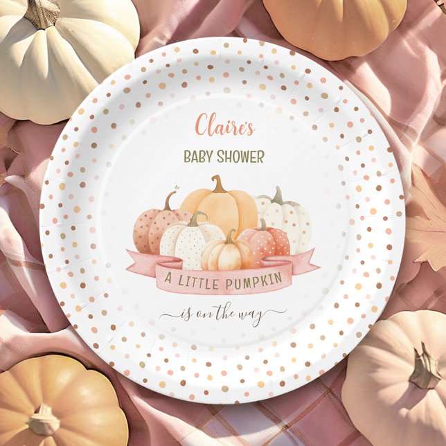 Assiettes En Carton Un Petit Citrouille Se Trouve Sur Le Chemin Du Bab (A Little Pumpkin Is On The Way Girl Baby Shower Paper Plates)