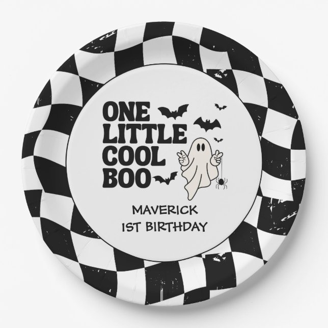 Assiettes En Carton Un petit Cool Boo Halloween 1er anniversaire (Devant)