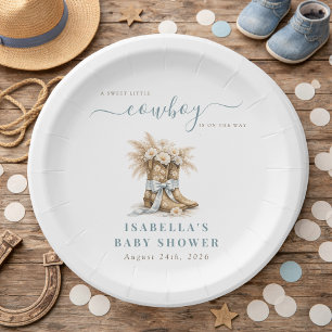 Assiettes En Carton Un petit Cowboy Boots Western Bleu Coquette Nœud