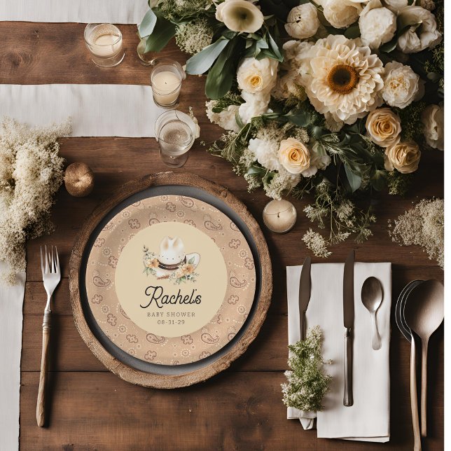 Assiettes En Carton Un Petit Cowboy Western Plaques de papier pour béb (A Little Cowboy is on his way Baby Shower Paper Plates)