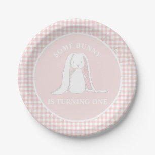 Assiettes En Carton Un petit lapin a un anniversaire rose en vichy