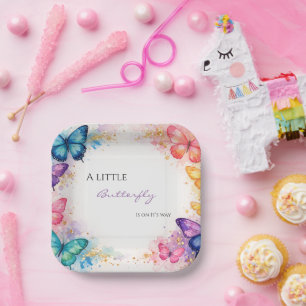 Assiettes En Carton Un Petit Papillon En Route Fête Prénatale Pailleté