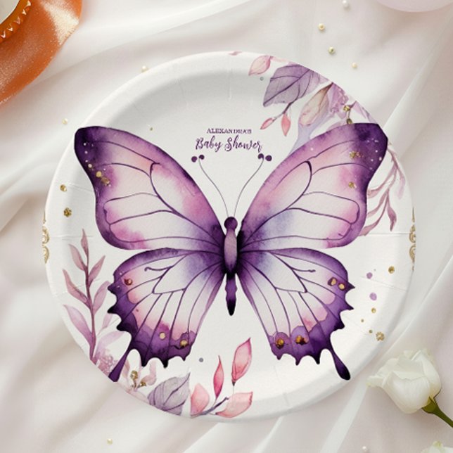 Assiettes En Carton Un Petit Papillon Est En Chemin De Baby shower (Créateur téléchargé)