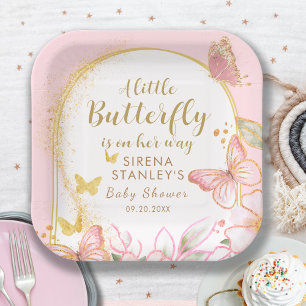 Assiettes En Carton Un Petit Papillon Est En Chemin Fille Baby shower