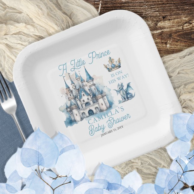 Assiettes En Carton Un Petit Prince Est En Chemin De Boy Baby shower ("A Little Prince Is On His Way" royal-themed fairytale Baby Shower paper plates)