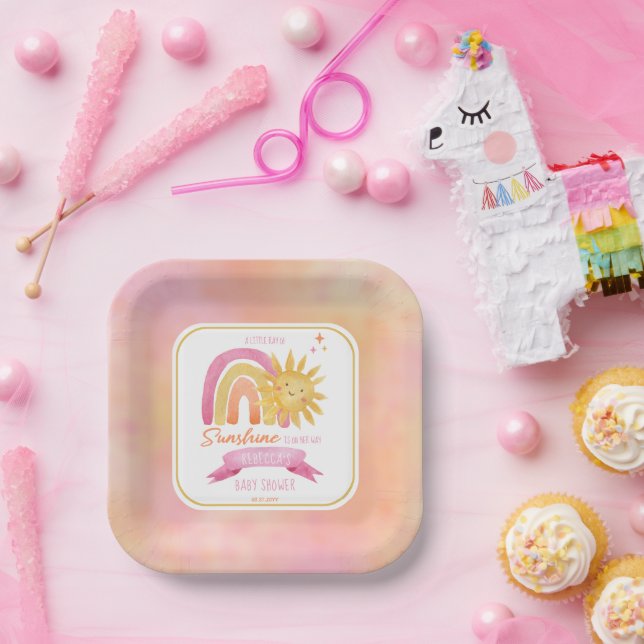 Assiettes En Carton Un petit rayon de Sunshine Girl Baby shower papier (Fête)