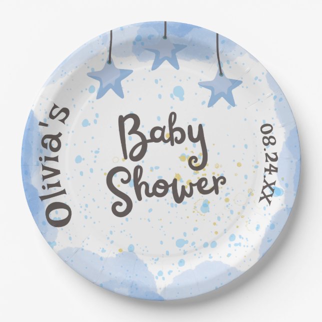 Assiettes En Carton Un peu de joie : Baby shower d'aquarelle (Devant)