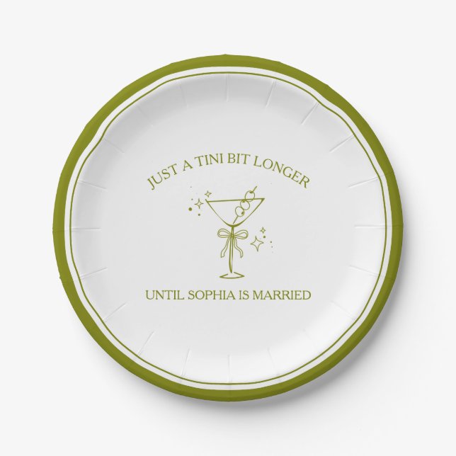 Assiettes En Carton "Un peu plus longtemps" Olive Verte de la Bachelor (Devant)