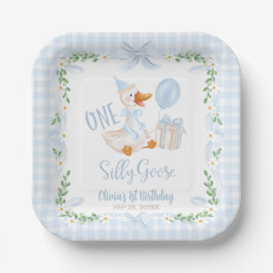 Assiettes En Carton Un Ruban Bleu Floral d'une Oie Idiote pour un 1er