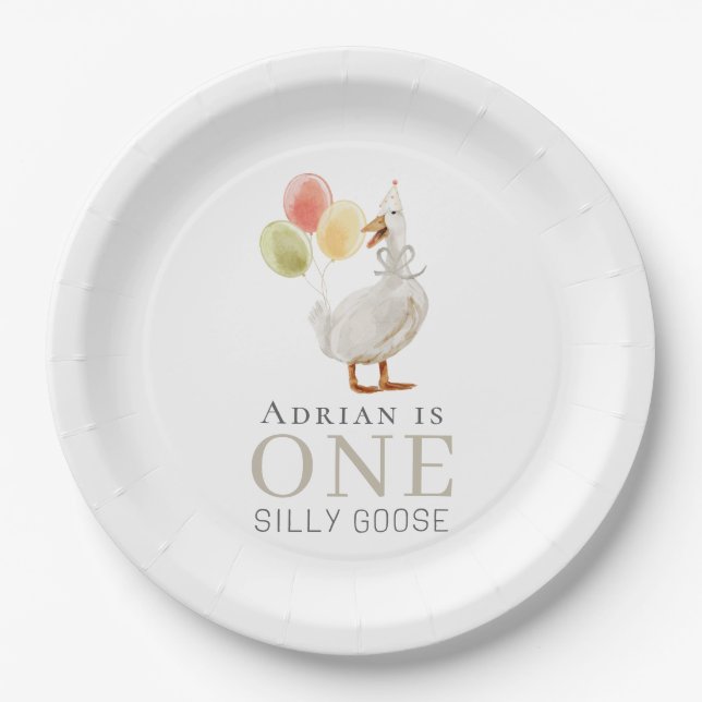 Assiettes En Carton Un Silencieux Goose Beige 1er Anniversaire (Devant)