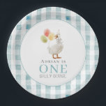 Assiettes En Carton Un Silly Goose Blue En vichy 1er anniversaire<br><div class="desc">La plaque de papier de 1er/1er anniversaire de ce mignon garçon "une oie sotte" comporte une oie avec un casquette de fête et des ballons sur un en vichy bleu plaid/chèque. Personnalisez-le selon vos besoins. Vous pouvez trouver des produits correspondants dans mon magasin.</div>