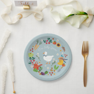 Assiettes En Carton Un Silly Goose Farmer Jardin Thème Bleu