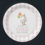 Assiettes En Carton Un Silly Goose Rose En vichy 1er anniversaire<br><div class="desc">La plaque de papier de 1er/1er anniversaire de cette mignonne "une oie idiote" comporte une oie avec un casquette de fête et des ballons sur un en vichy rose plaid/chèque. Personnalisez-le selon vos besoins. Vous pouvez trouver des produits correspondants dans mon magasin.</div>