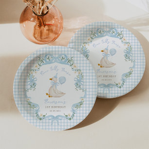 Assiettes En Carton Un sot bouc bleu oie En vichy 1er anniversaire