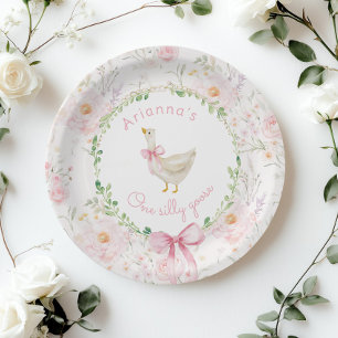 Assiettes En Carton Un sot oie Blush rose Bow fille 1er anniversaire