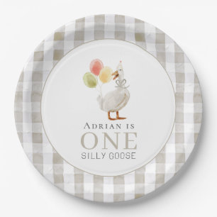 Assiettes En Carton Un soyeux En vichy beige d'oie 1er anniversaire