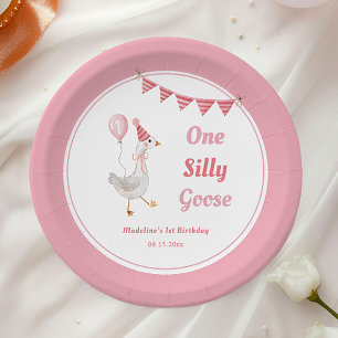 Assiettes En Carton Un soyeux Goose rose Gir 1er Plaques Papier Annive