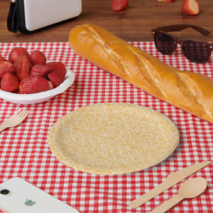 Assiettes En Carton Un tapis rond avec un mélange vibrant de jaune et 